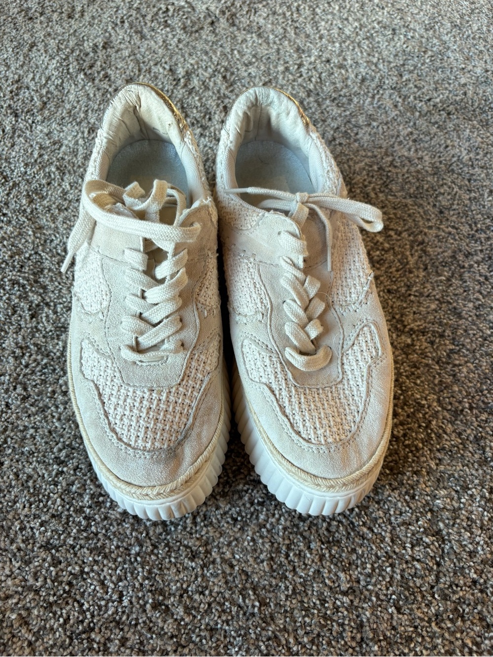 Dolce Vita Cream Knit & Suede Low-Top Sneakers